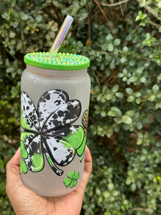 Clover-Themed Libbey Glass Cup with Green Lid
