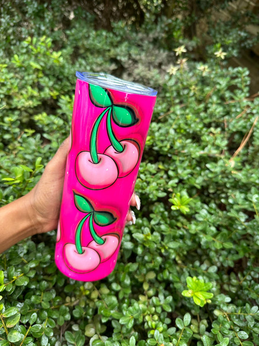 Cherry Pink Elegance: 20oz Stainless Steel Tumbler