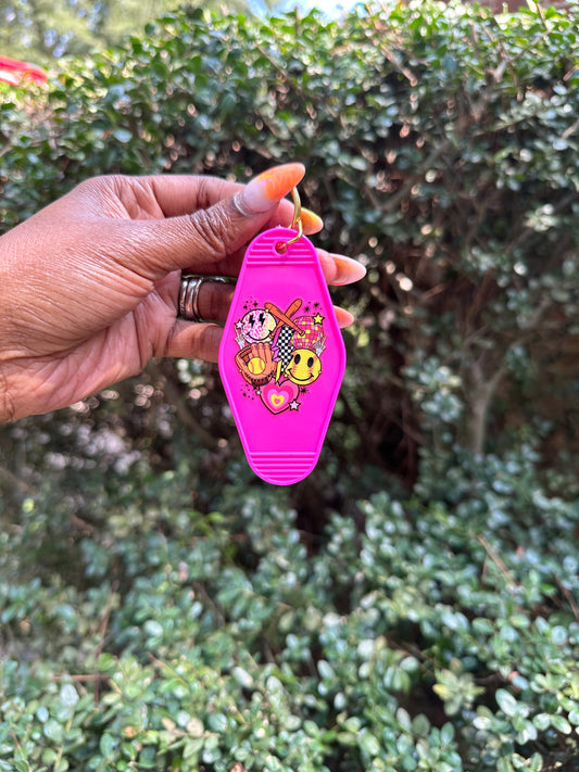 Vibrant Pink Baseball Theme Keychain